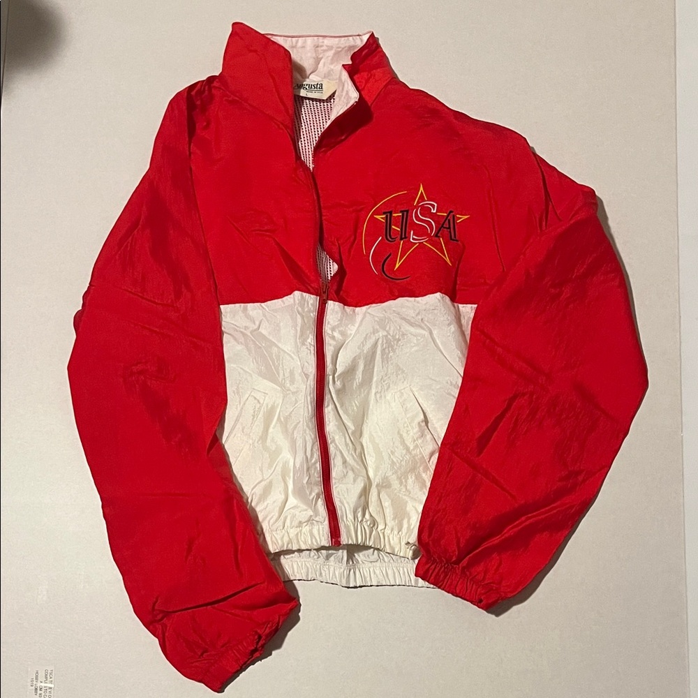 Vtg 80s/90s Red and White USA Windbreaker Jacket